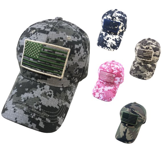 100% Cotton Ripstop Camo Hat with Embroidered FLAG 